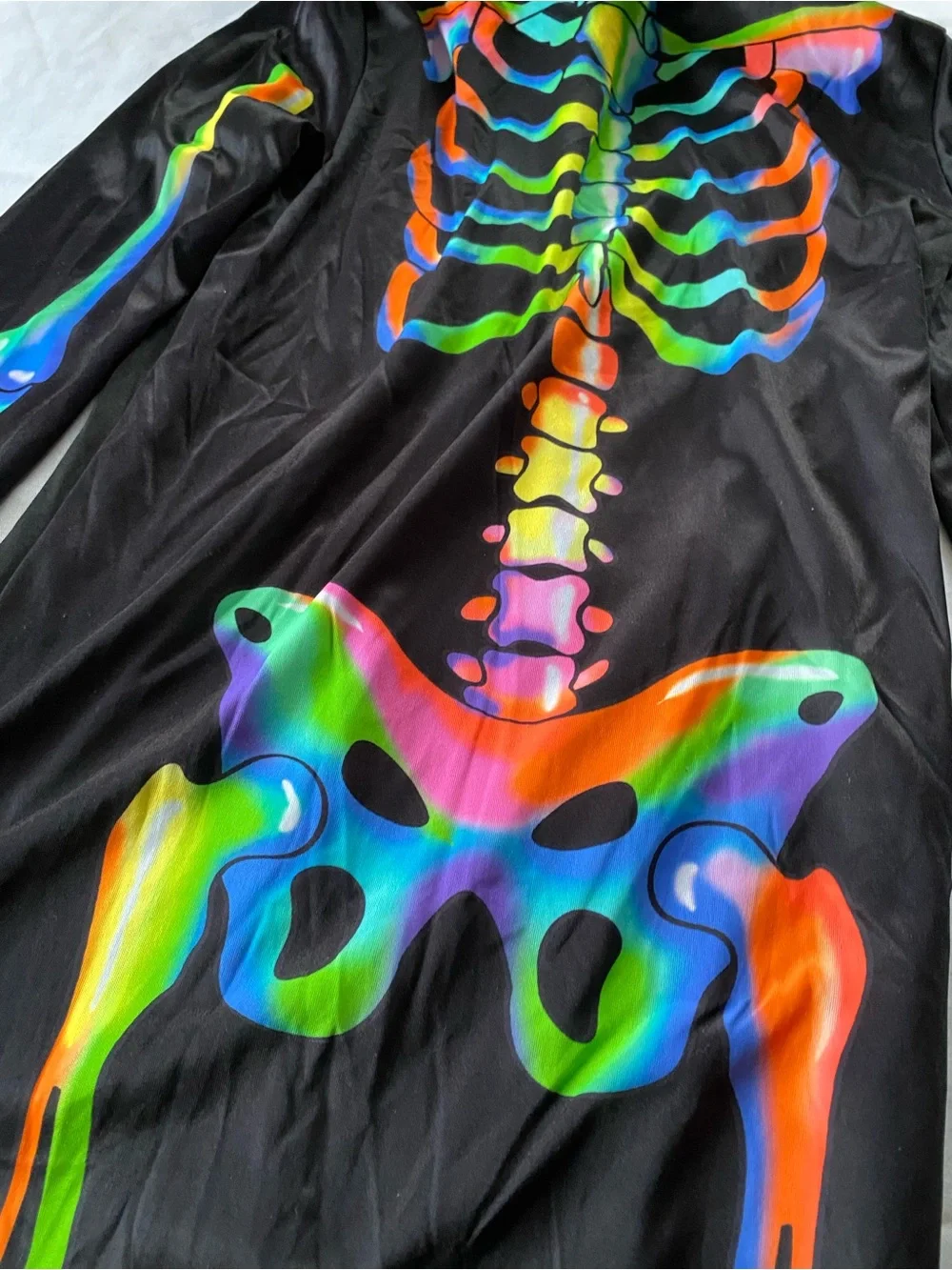 NWOT Halloween Multi-colored Skeleton Costume With Hat Size Kids Large